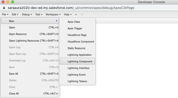 Create a new Lightning Component in Developer Console