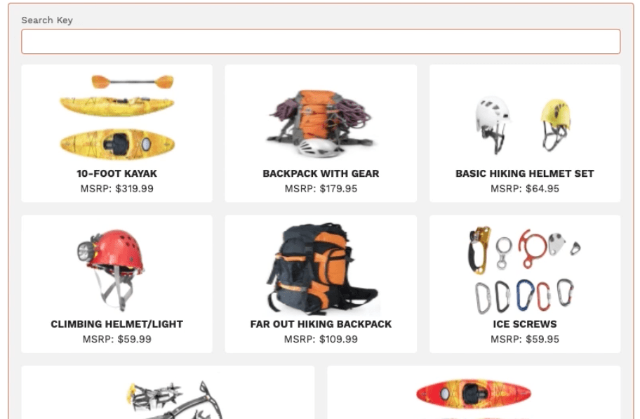 Rendered version of the Display Products Component