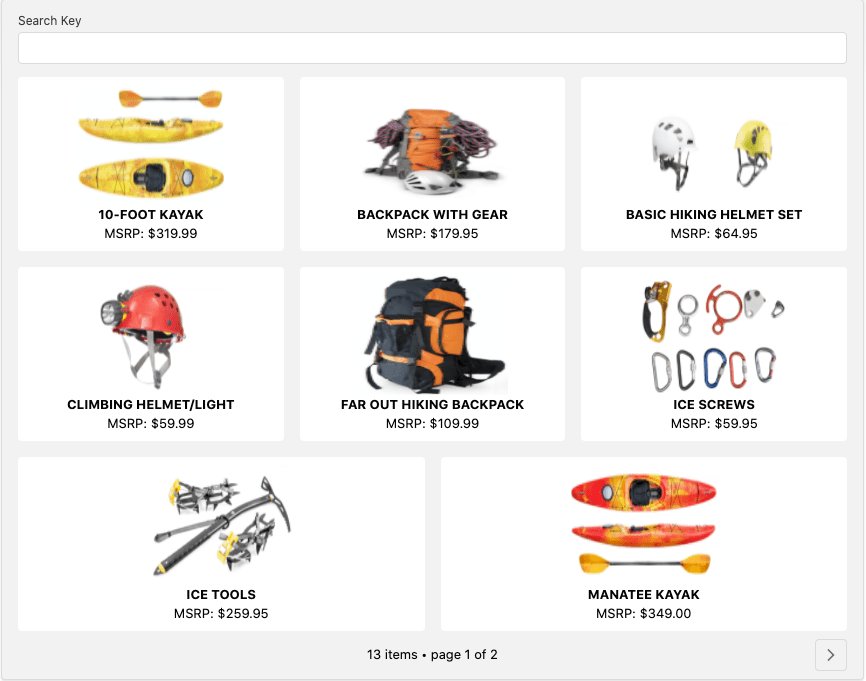 Final rendered version of the displayProducts component with child productTile component